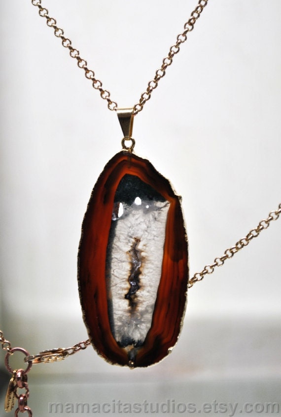 Druzy Agate Slice Gold Necklace - Autumn Fashion - Summer Sale