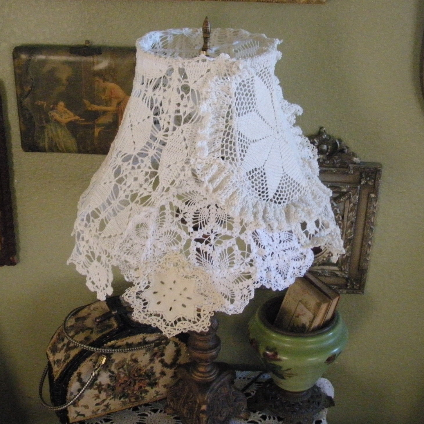 Lace Lamp Shades on Doilies Lace Lamp Shade Handmade Multi Sided Romantic Cottage Chic