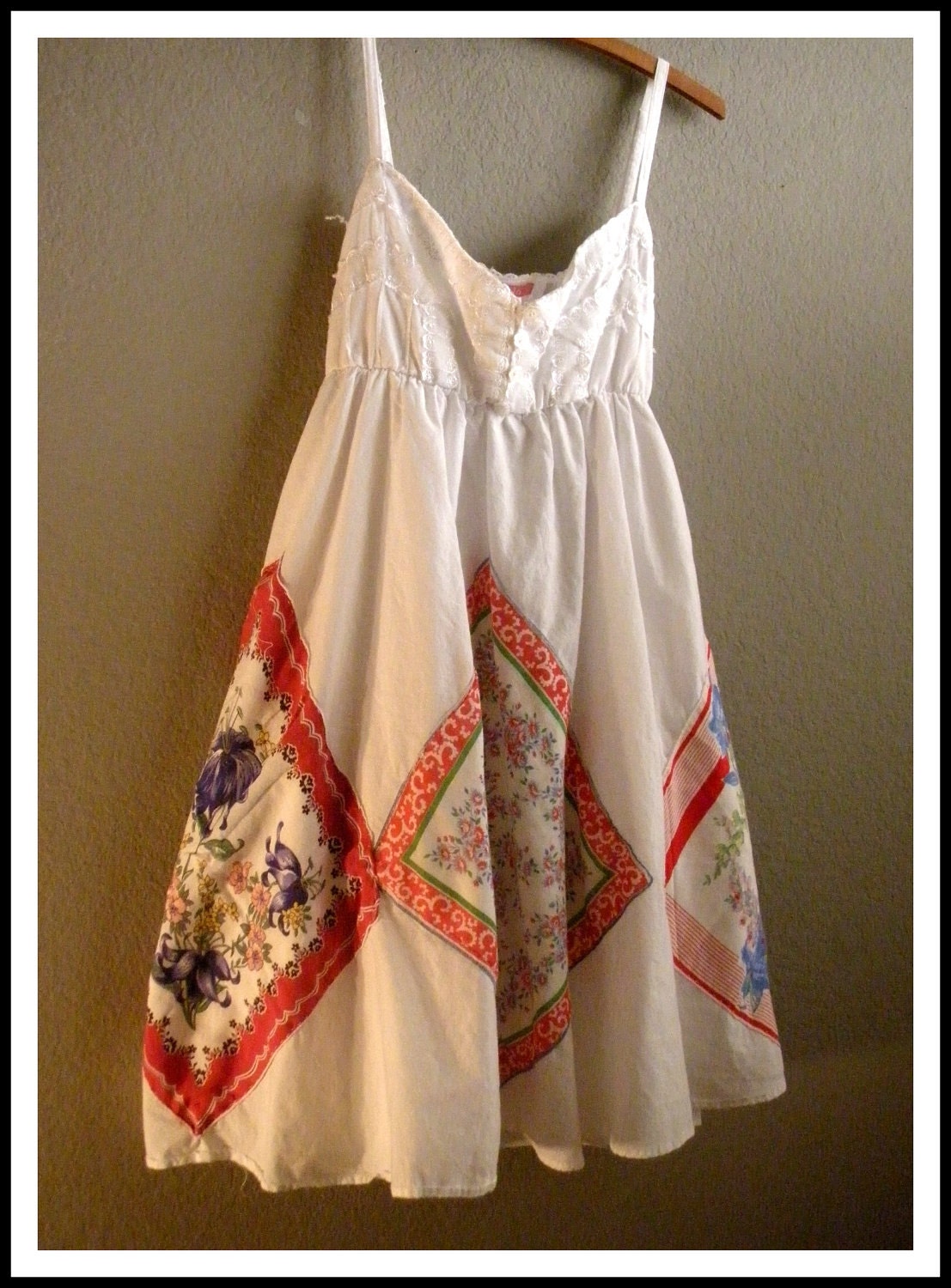 Baby Doll Summer Dress, Bohemian Style, Made with Vintage Hankies, Handsewn, OOAK, Cottage Chic, Size Small