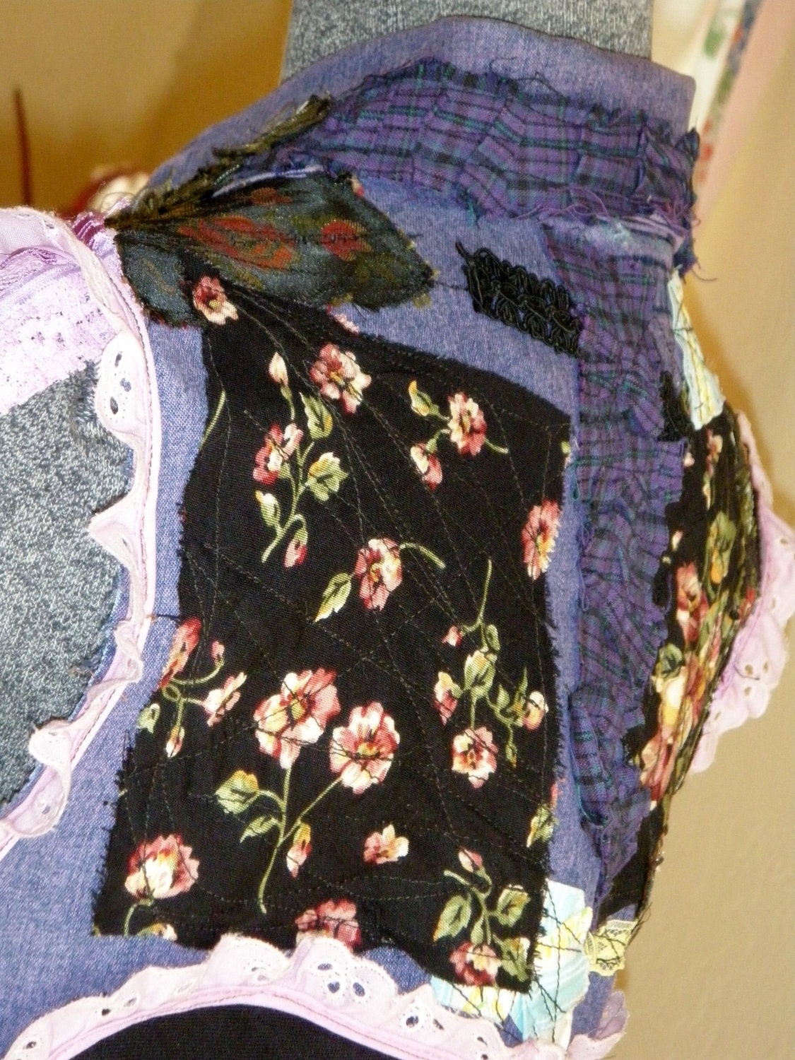 SALE Cropped Collage Altered Vest Top Steampunk Vintage Embellishments 80s Chic Boho Glam Size Large