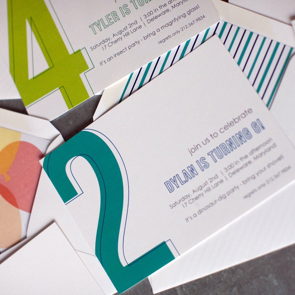Printable Bold Number Birthday Invitations - Personalized - Any Color