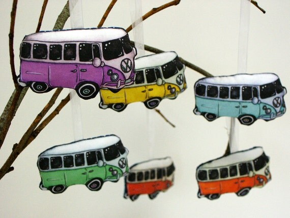 Items similar to Volkswagen Bus Christmas Ornament Set of 6 Handmade