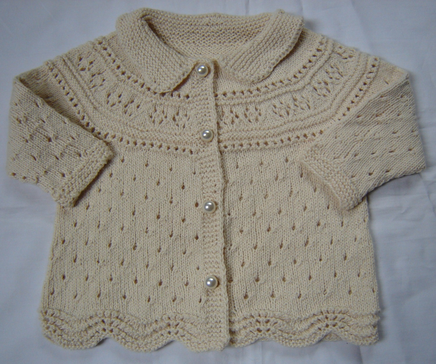 Hand Knit Crochet Baby Sweater Coat and Booties Set Eco Cotton Size 18M