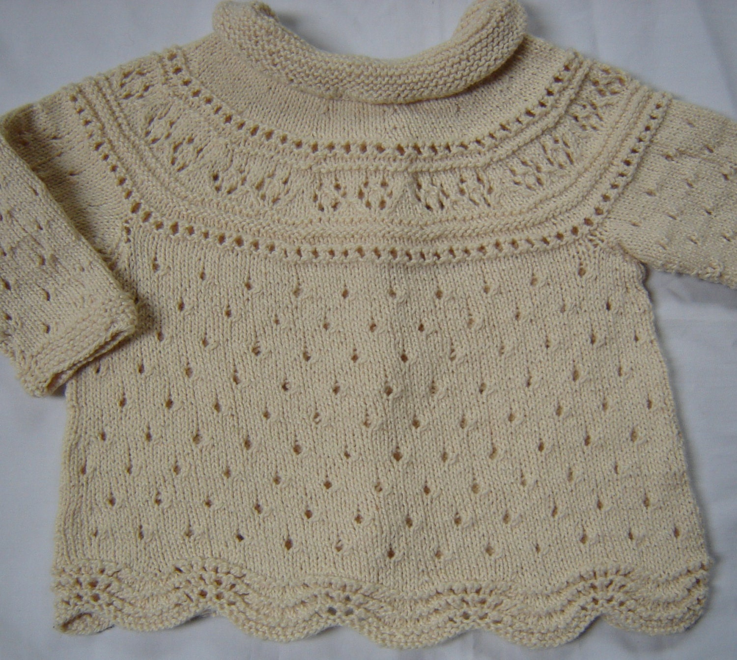 Hand Knit Crochet Baby Sweater Coat and Booties Set Eco Cotton Size 18M