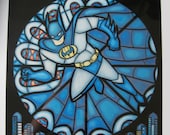 Stained Glass Batman Print - Rose Window