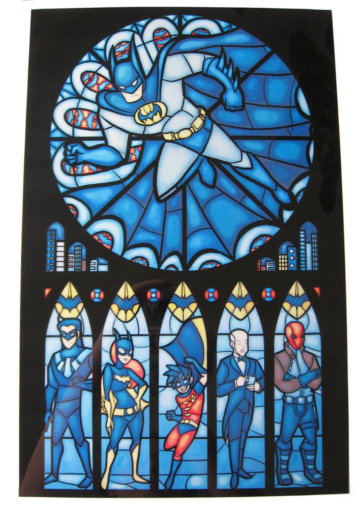 Stained Glass Batman Window Print - Full Size