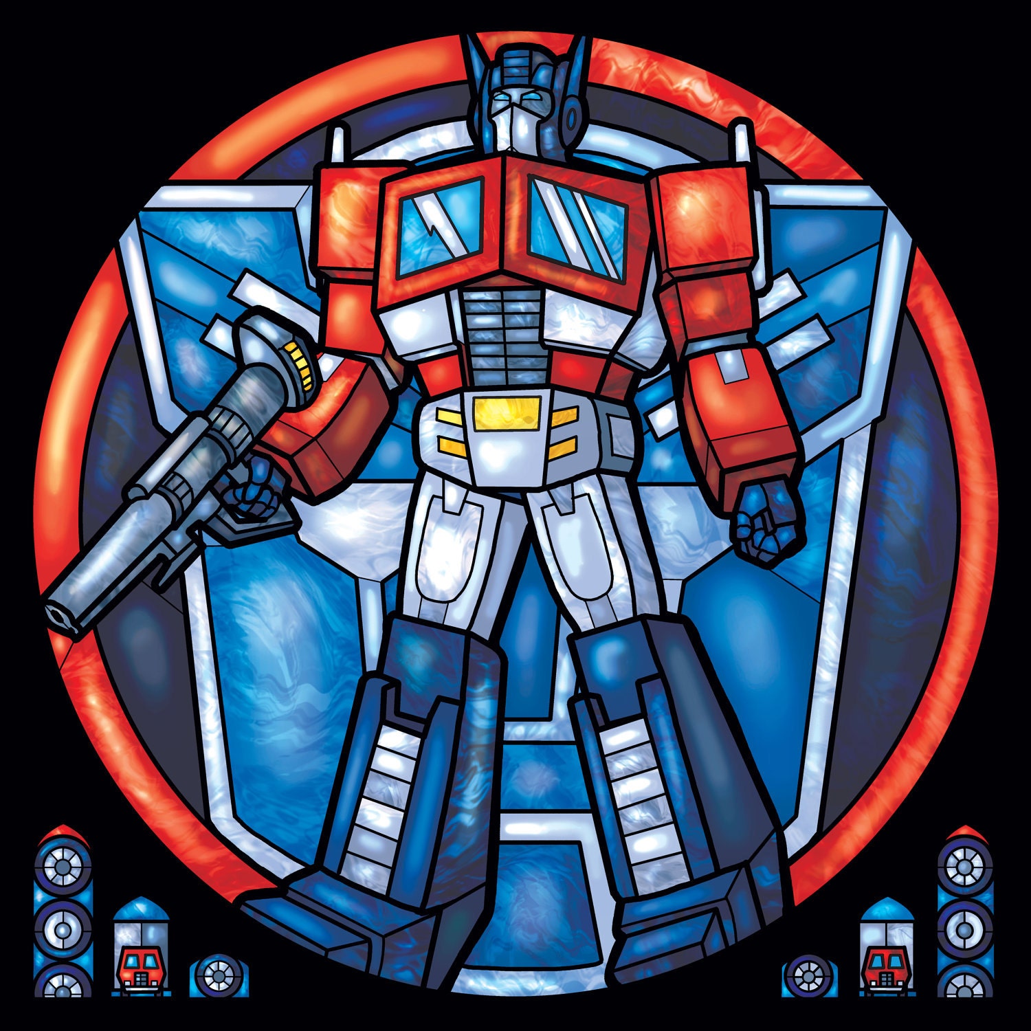 Optimus Prime from Transformers Stained Glass Window - Rose Print