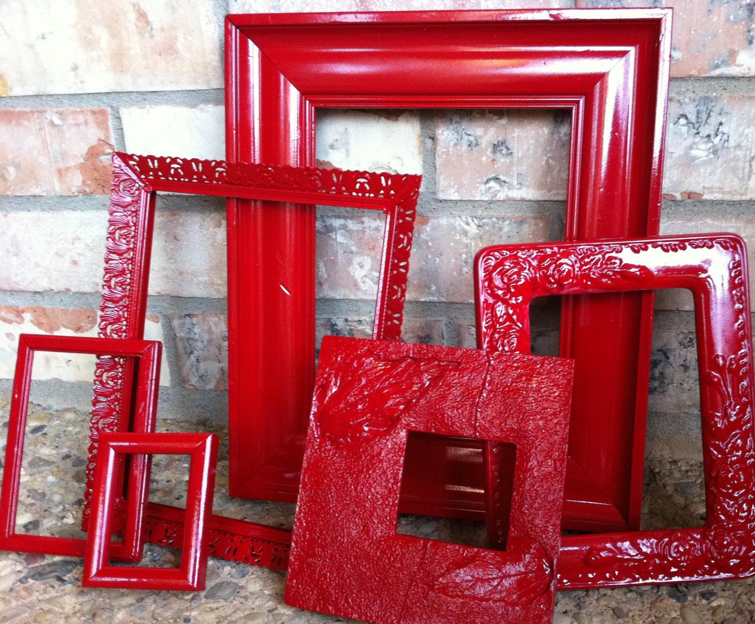 Upcycled Frames Vintage Red Frames Unique Home Decor by FeFiFoFun
