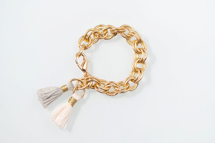 Tassel bfrend gold chain Bracelet-  Ballet Pink & Grey