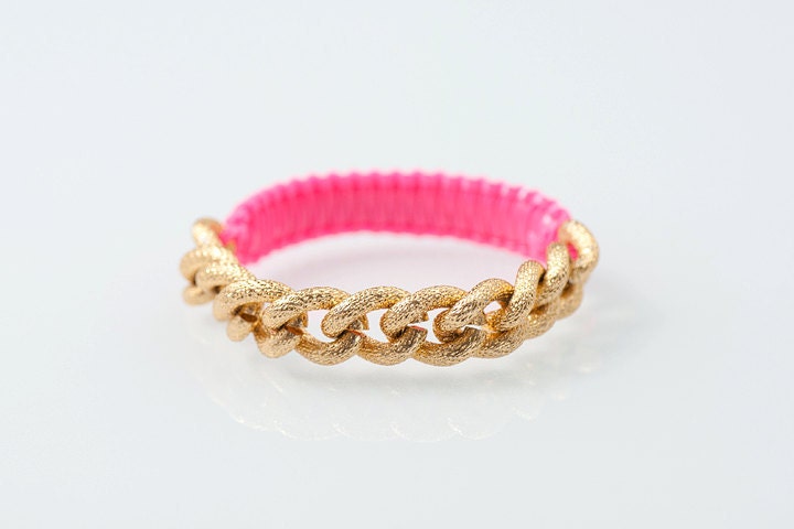 Hot Pink Golden Chain- Golden Cobra bfrend bracelet PRE ORDER