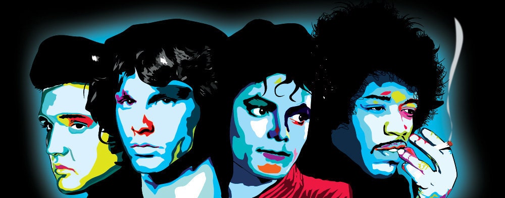 Musicians Giclee Art Print - 40" X 16" Elvis Morrison Jackson Hendrix