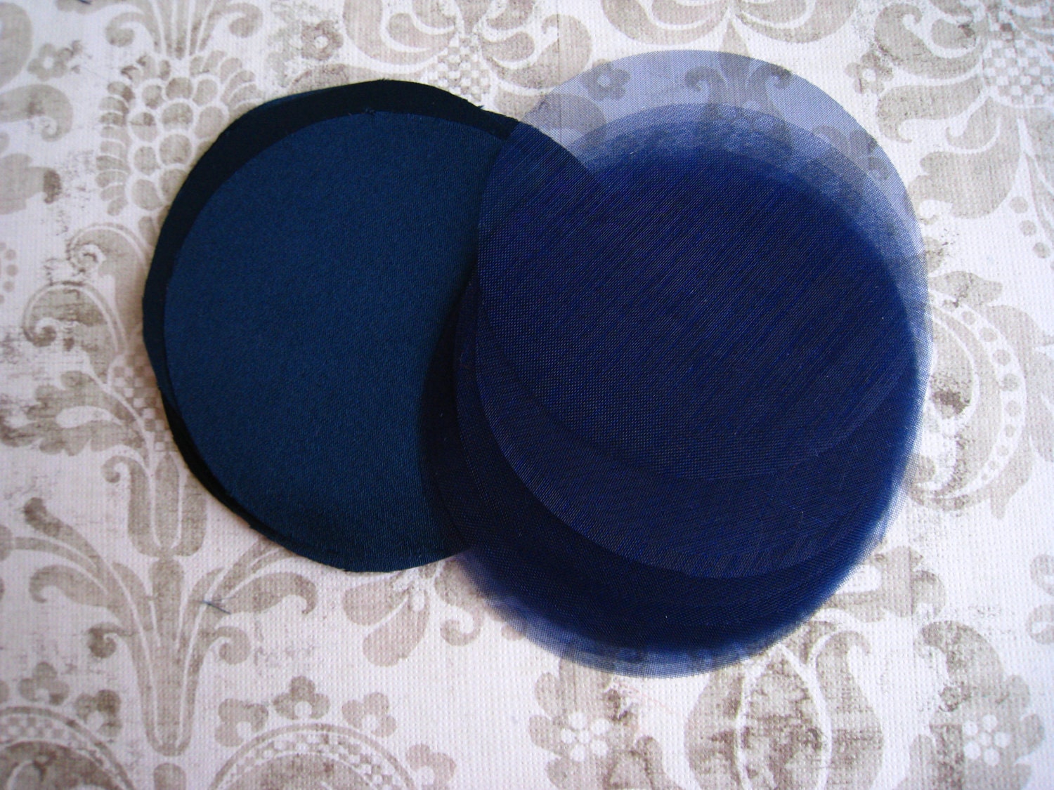 50 pcs 3 inches Hand cut Fabric Circles -  Navy - Silk Satin and Organza