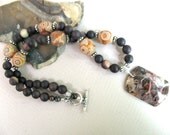 Flame Jasper with Tibetan Dzi beads necklace 283