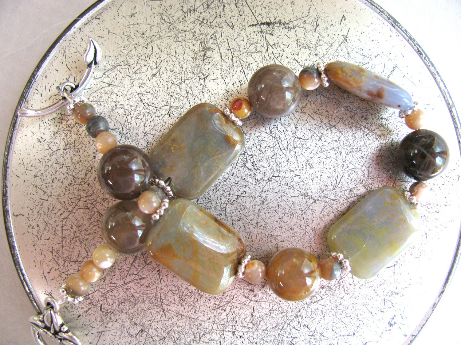 Mustard Jasper with Petrified Wood bracelet  247