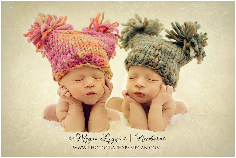 TWIN BABY HATS - Newborn Hats for Twins - customized set for girl, boy, or fraternal twins - Photo Prop - knitbysarah -stitches by sarah