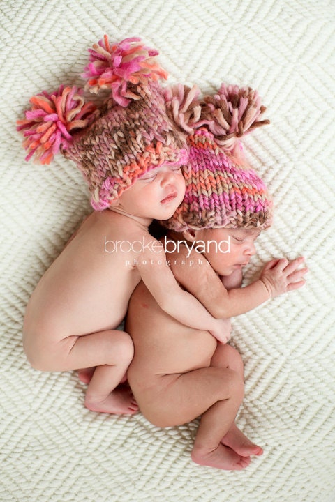 TWIN BABY HATS - Newborn Hats for Twins - customized set for girl, boy, or fraternal twins - Photo Prop - knitbysarah -stitches by sarah