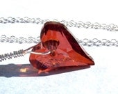 Red Heart Necklace, Crystal Heart Necklace, sterling silver, magma red, swarovski crystal, spring fashion, wire wrapped, mothers day