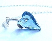 Aqua Necklace, Blue Heart Necklace, Sterling Silver, Swarovski Crystal Heart, aquamarine necklace, Mothers day, spring fashion