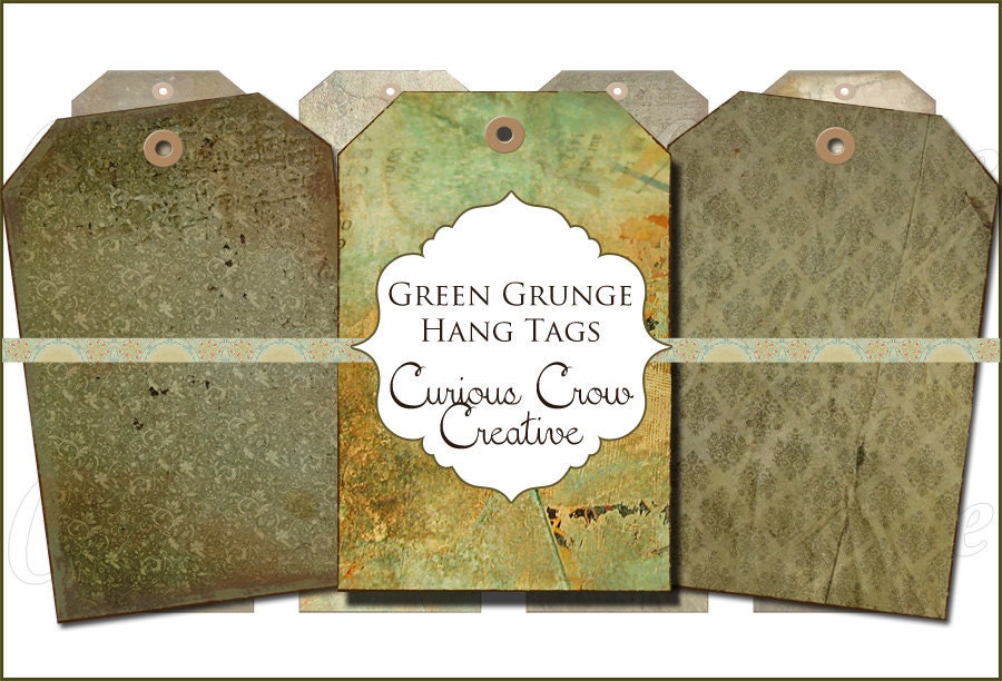 Grungy Green Hang Tags Digital Collage Sheet - 2 x 3 - DIY Printable Download Image Sheet - Tags, Scrapbooking