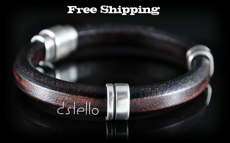 Men Jewelry - Thick silver bracelets - Leather Mens bracelet - Magnetic clasp - Gifts for Men - Genuine Spanish leather - Man