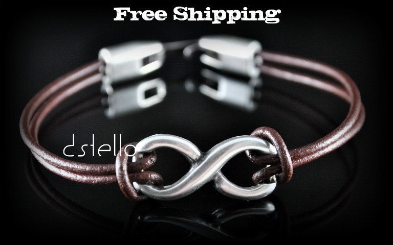 Jewelry - Women bracelet - Eco - Men - Silver color Infinity link - Leather Bracelet -Gift- Birthday - Anniversary -Love - Friendship Unisex