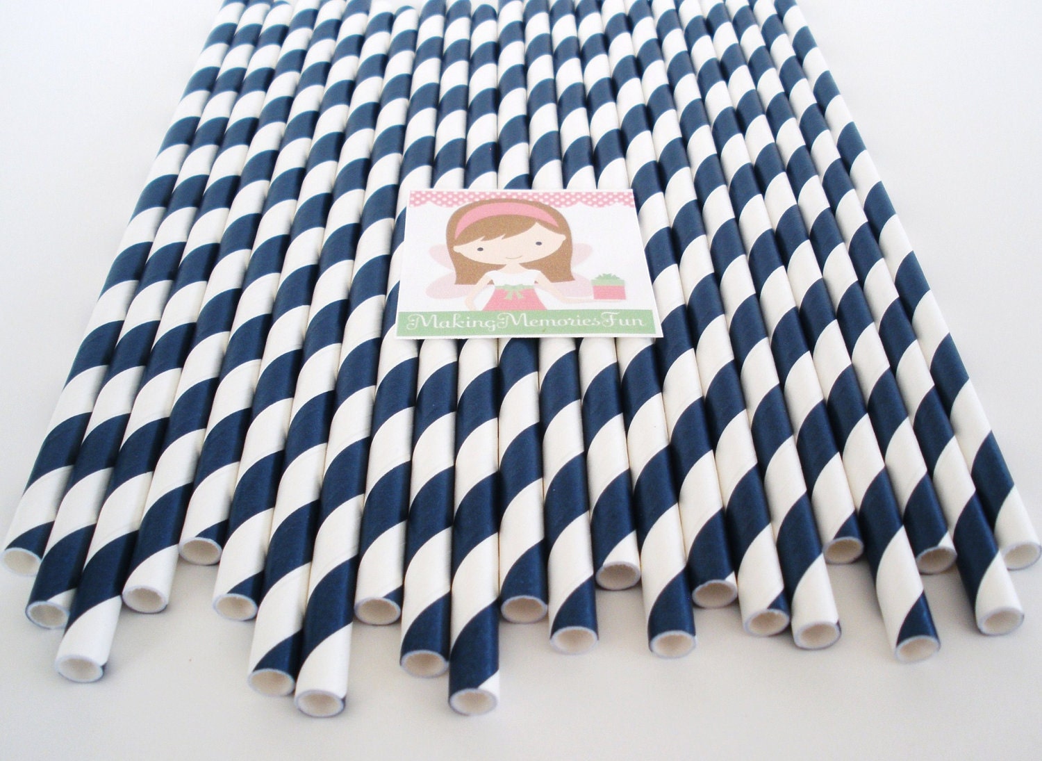 50 NAVY STRIPE Paper Straws...Paper Drinking Straws......Cake Pop Sticks, Retro, Vintage Inspired, Wedding, Birthdays, School Events