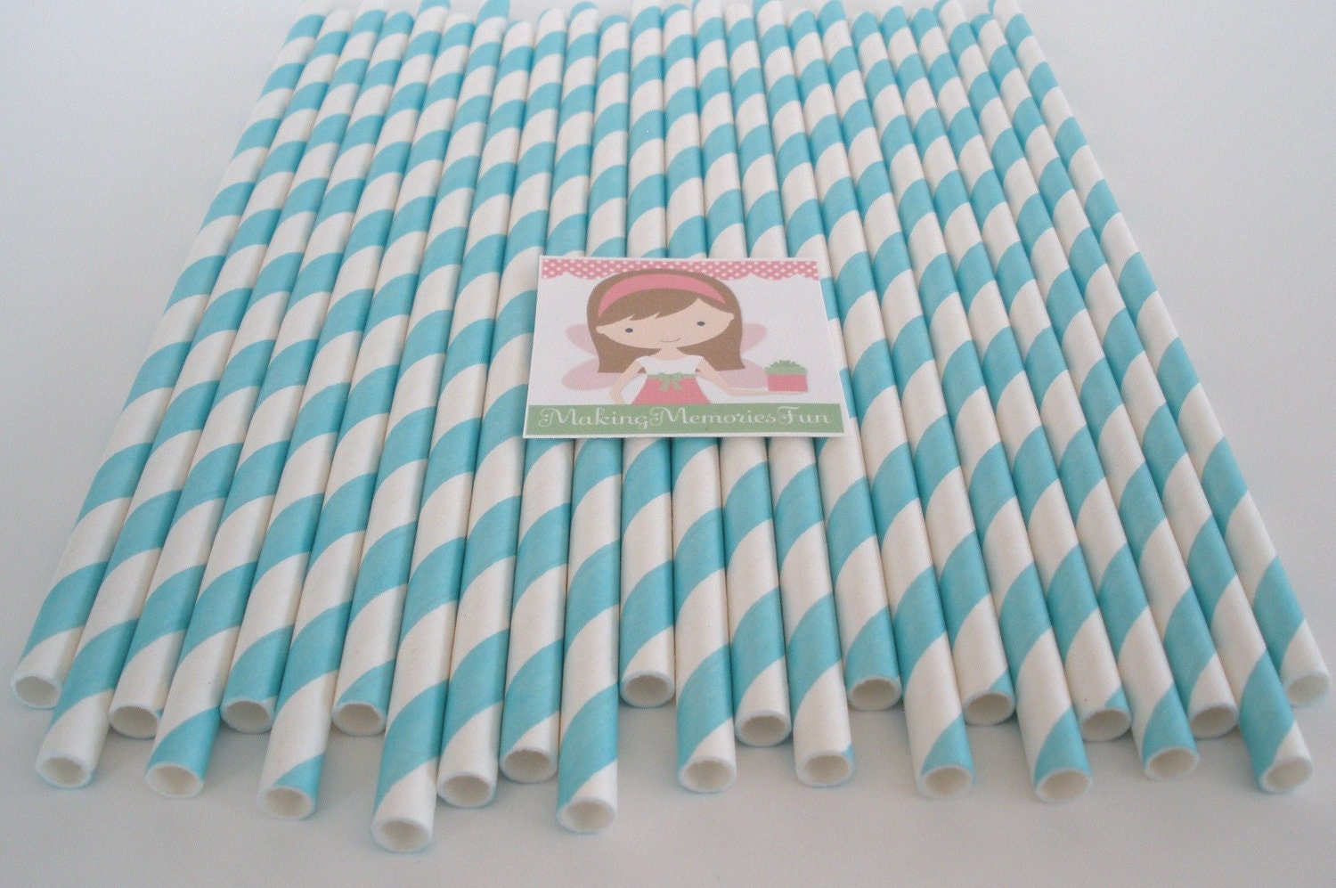 50 AQUA STRIPE Paper Straws...Retro, Vintage....Paper Drinking Straws......Cake Pop Sticks....Weddings....Birthdays