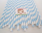 50 SKY BLUE Stripe Paper Straws.... w/ DIY Blank Printables...Paper Drinking Straws....Cake Pop Sticks...Wedding, Birthdays