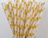 50 YELLOW Polka Dot Paper Straws...Drinking Straws, Cake Pop Sticks, Retro, Vintage Inspired, Wedding, Birthdays, School Events, Parties