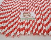50 RED & WHITE Stripe Paper Straws.... w/ DIY Blank Printables....Paper Drinking Straws....Cake Pop Sticks.... Retro, Wedding, Birthdays