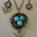 Wire Wrapped Bird Nest Pendant and Earring Set Turquoise Robin Egg