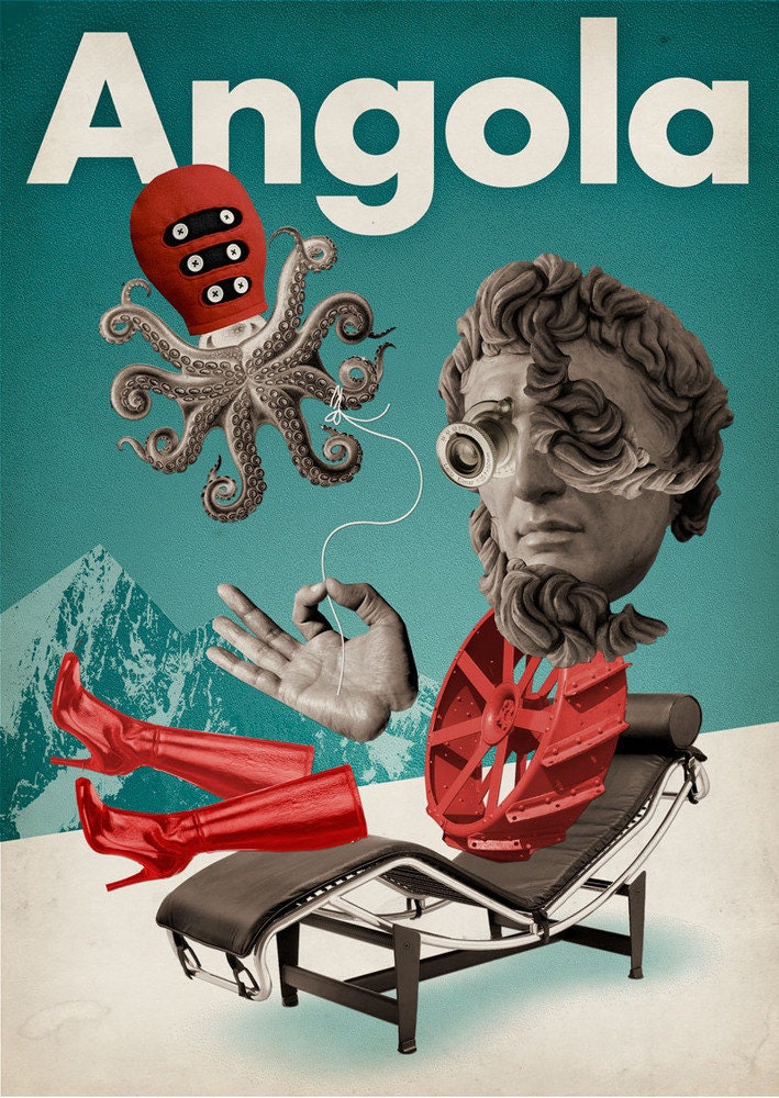 Visit Angola. Collage, print 12x17in (30x42cm)