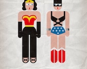 Wonder Woman & Cat Woman in "Bad Laundry Day". Print 12x17in (30x42cm) plus FREE Button Pin