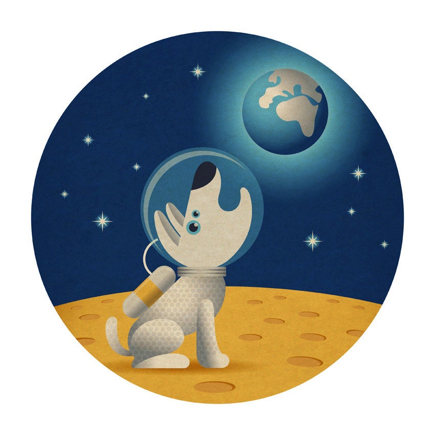 A Dog on the Moon, print 12x12in (30x30cm)