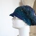 Unique green and dark blue woman beret, hand knitted with felted wool visor asymetrical modern look,