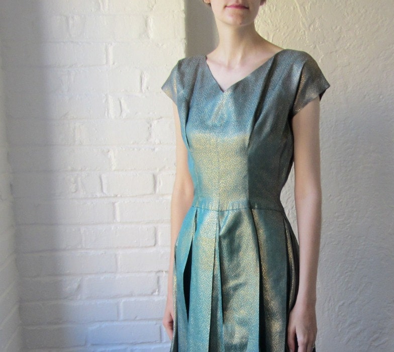 RESERVED // DO NOT purchase // 50s metallic turquoise dress // 1950s teal and gold dress // party dress