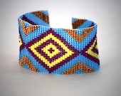 SALE azure blue geometric wide loom woven cuff