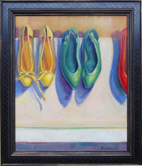Shoes oil painting Original, 20x24 inches. FRAMED art ready to hang. Contemporary art by Brandy Cattoor. Fashion art.