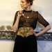 Simple and Elegant Half Sleeve Black Chiffon Women Blouse with Lace Collar and Cuffs
