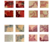 16 postcards, fine art, watercolor painting, collection card, red, pink, blue, abstract painting, stationery
