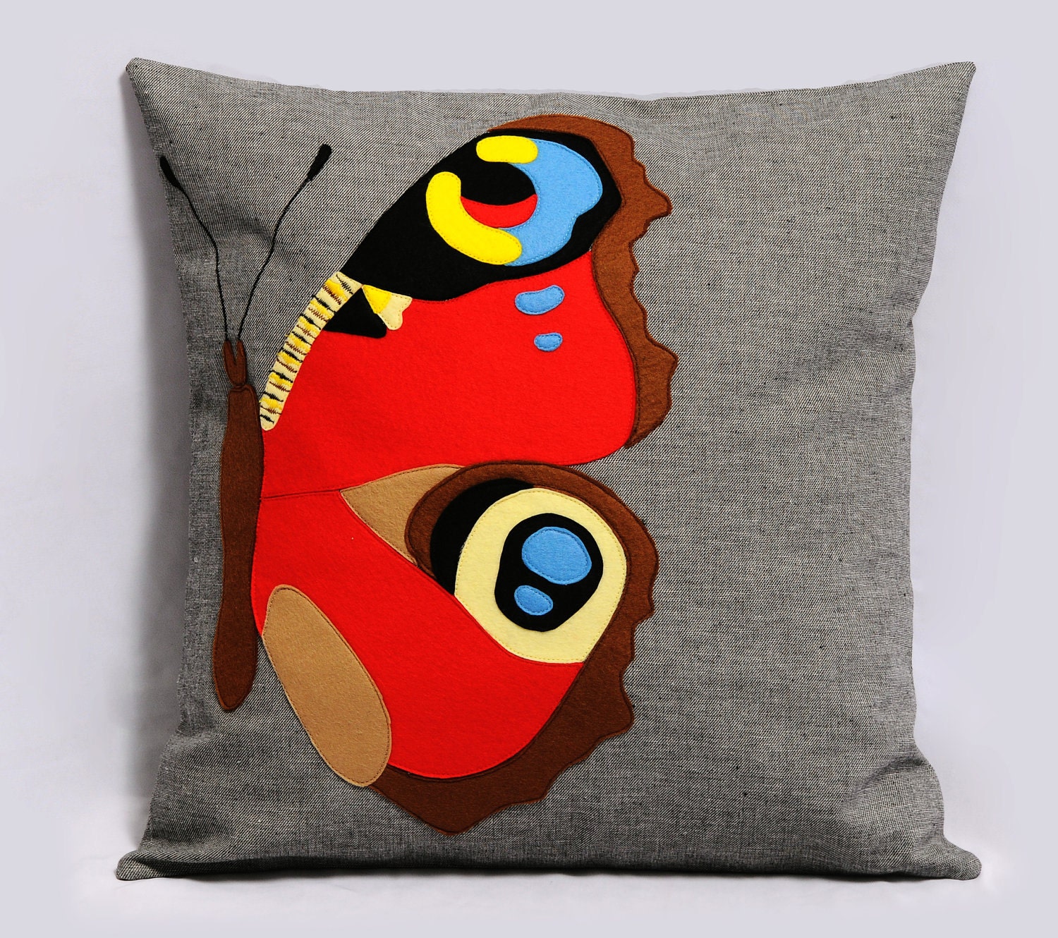 Butterfly Pillow - Multicolor pillow cover, Decorative Pillow, Boho Pillow, 18x18 inches, Primary Colors, Made to Order by Pillowation