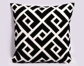 Black and White Pillow Cover, Geometric Pillow, Decorative Pillows, Black throw pillow, 18x18 pillow, Greek Key, Contemporary