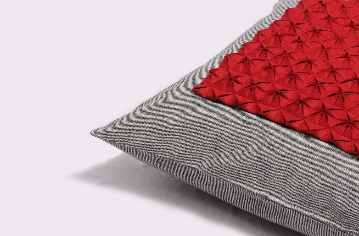 Decorative Pillow - Origami Pillow Cover, deep red and dark gray, 18x18, felt pillow, contemporary pillow, Designer Pillow by Pillowation