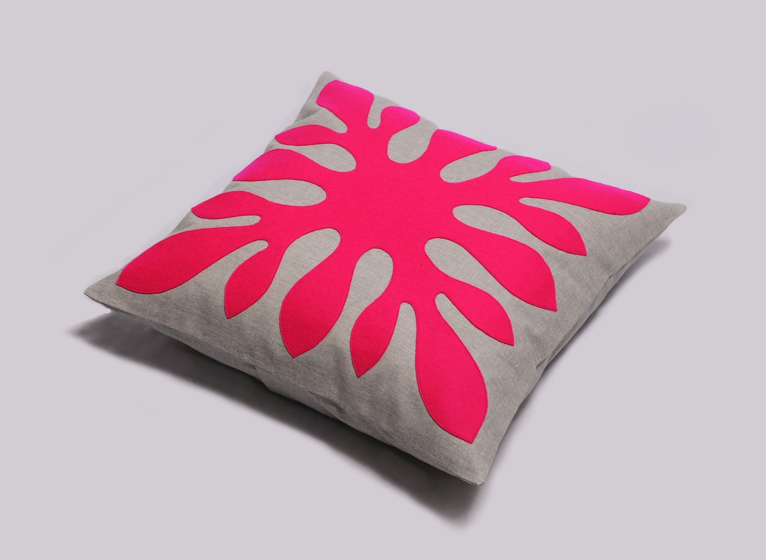 Decorative Hawaiian Pillow Cover neon pink and light gray - ALOHA - 18x18 inches, Hawaii Pillow, Modern Contemporary Pillow, Made To Order