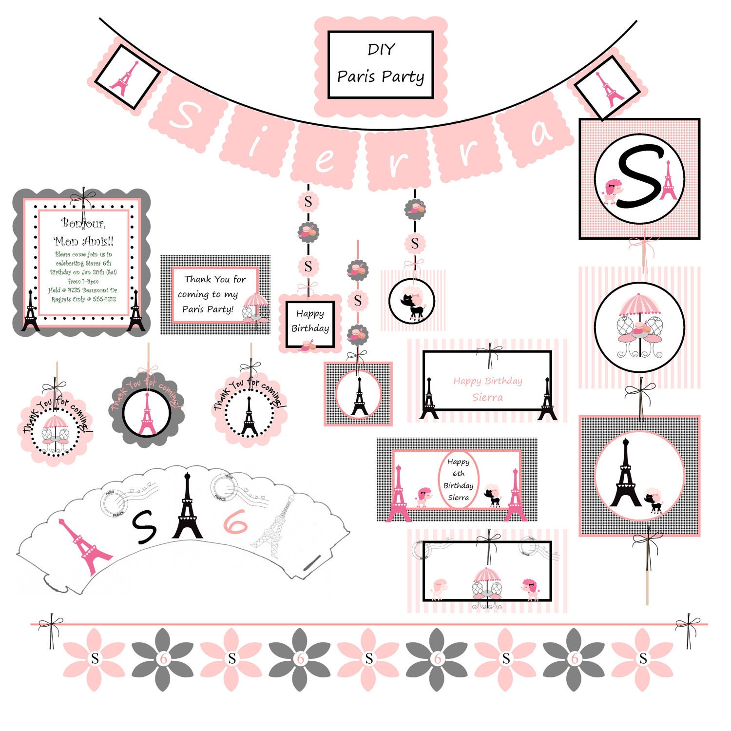 Paris Birthday Party Decorations, use as baby shower also, DIY PRINTABLE Il_570xn