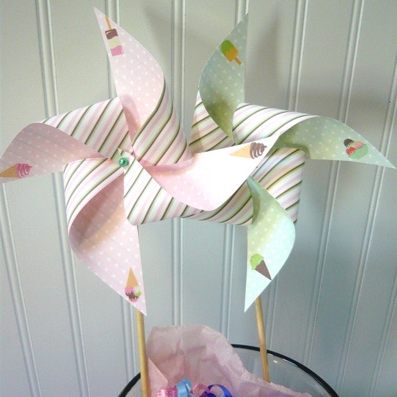 Icecream Pinwheels for birthday or baby shower 6x6 Il_570xn
