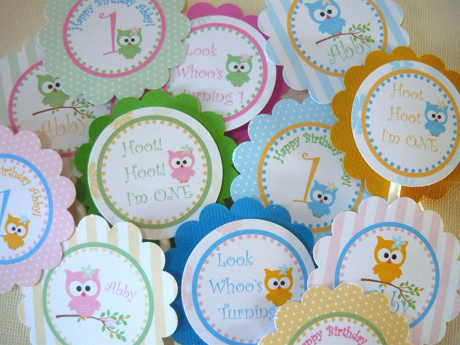 Owl cupcake toppers, owl tags, owl party tags, party favor tags, owl party favor tags, owls, owl birthday decorations, owl birthday tags Il_570xn