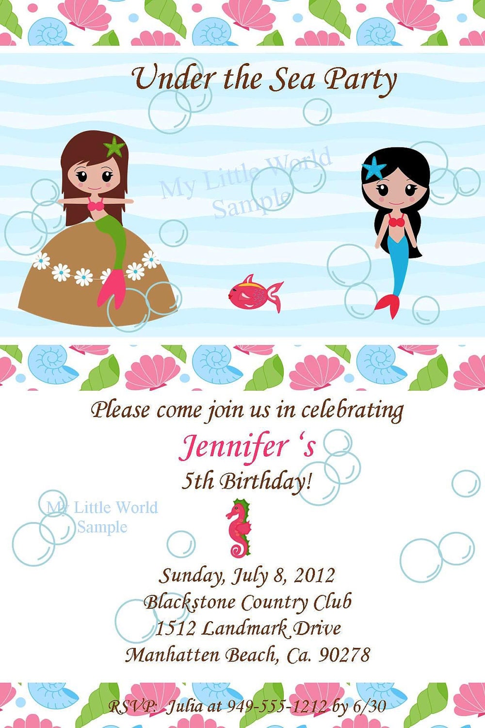 Mermaid Invitation, mermaid invitations for birthday or any occassion - DIY Printable 4x6 or 5x7 Il_570xn