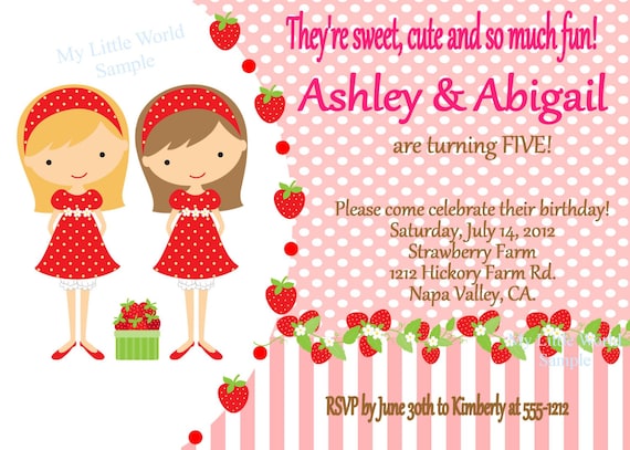 inspired STRAWBERRY shortcake INVITATION for Birthday or Baby shower DIY Printable, can be used for twins or siblings Il_570xn