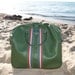 ROOMY VINTAGE AVOCADO Green Luggage Travel Bag // Mid Century Retro Luggage // 1960s Striped Travel Bag // Vintage Carry on Bag